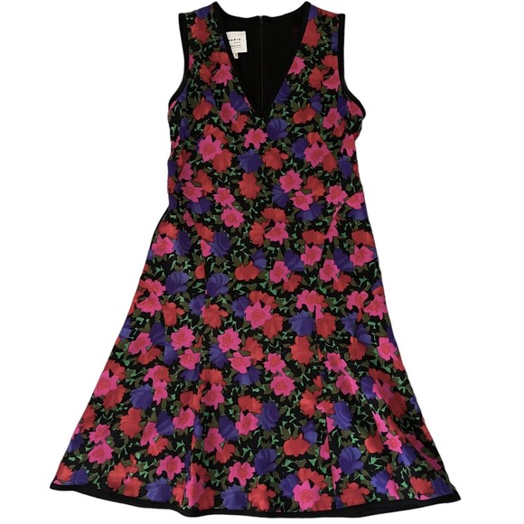 Akris Punto Colorful Wool Silk Floral Dress 6 Fit Flare Sleeveless Designer - Picture 16 of 16